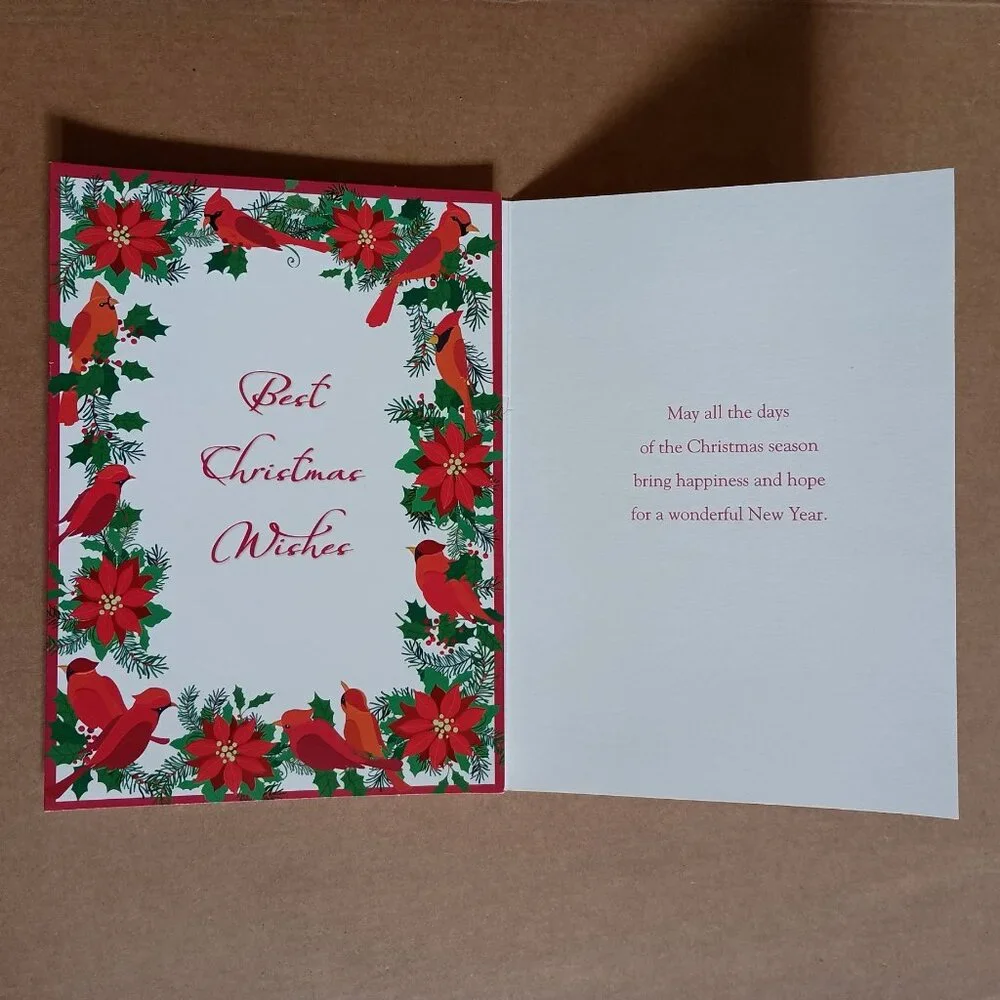 vintage Y2K poinsettas and cardinals Christmas cards 16 pack with envelopes